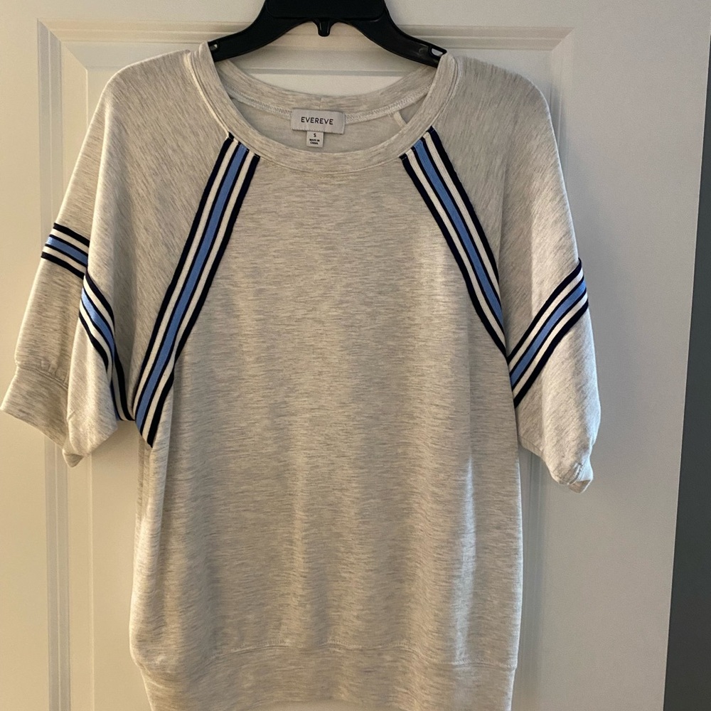 Evereve Heather Gray Top with Blue and Black Stripes